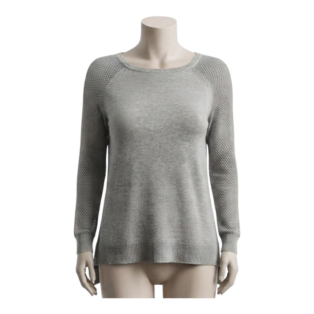 LAUREN Ralph Lauren Gray Open Knit Sleeve Long Sleeve Pullover Blouse Sweater M - Picture 1 of 8